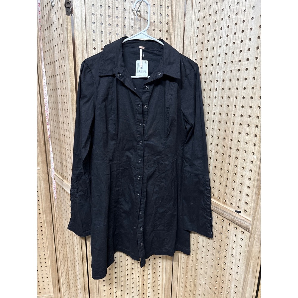 Free People Black Button Down Mini Dress Long Sleeve‎ Hook Eye Cuffs OB1517397 S
